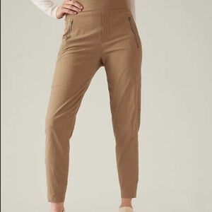 Tan Ankle Cropped Pants with Tapered Leg